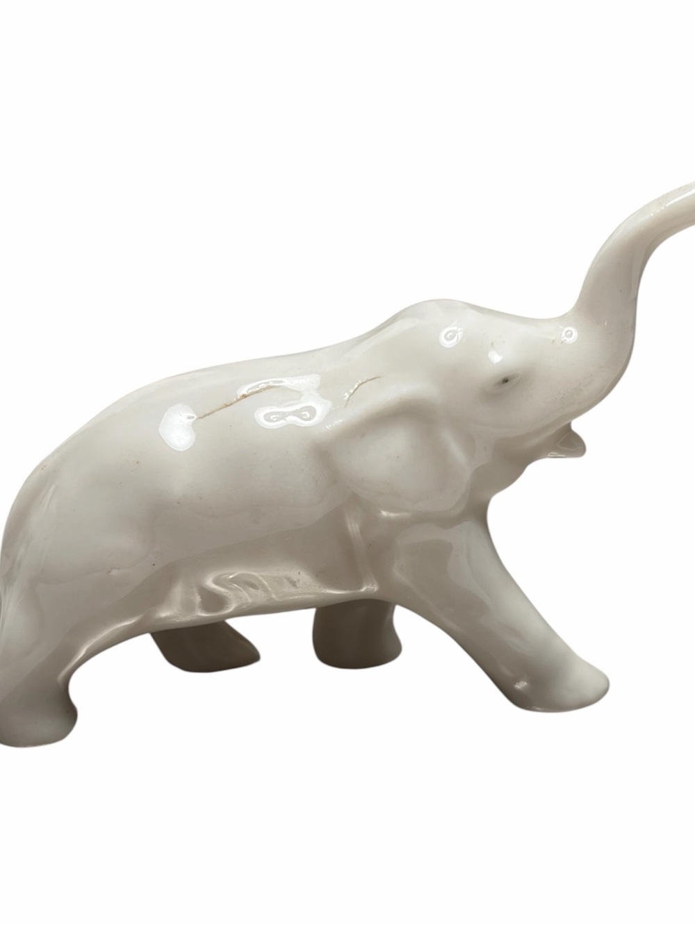 Charming Vintage Miniature Occupied Japan Small Elephant White Trunk Up